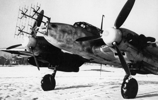 A Messerschmitt Bf 110G night fighter with antennas for the Lichtenstein airborne interception (AI) radar. (Imperial War Museum)